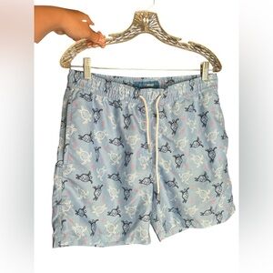 Blue wave turtle blue swim trunks
